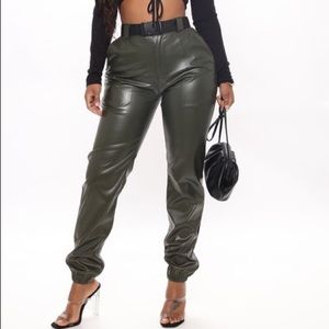 Brand New fashion nova olive green leather joggers